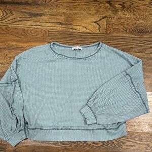 She + Sky Textured Blue Gray Waffle Top Small